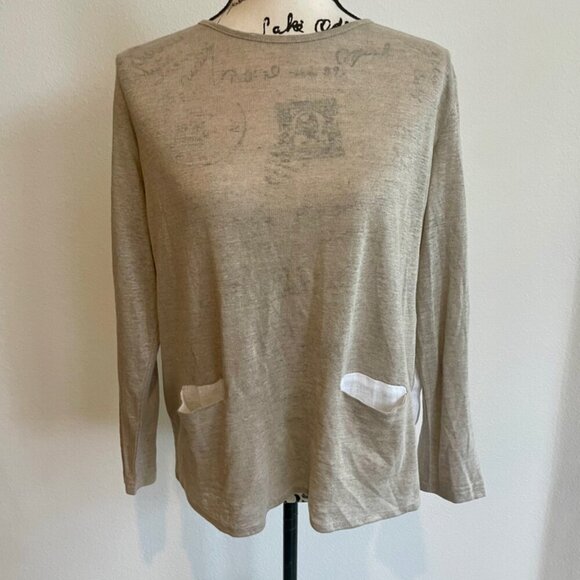 SARTORIAL SARACENA ANTHROPOLOGIE 100%LINEN BLOUSE SZ M TAN WHITE MADE IN ITALY - Picture 11 of 16